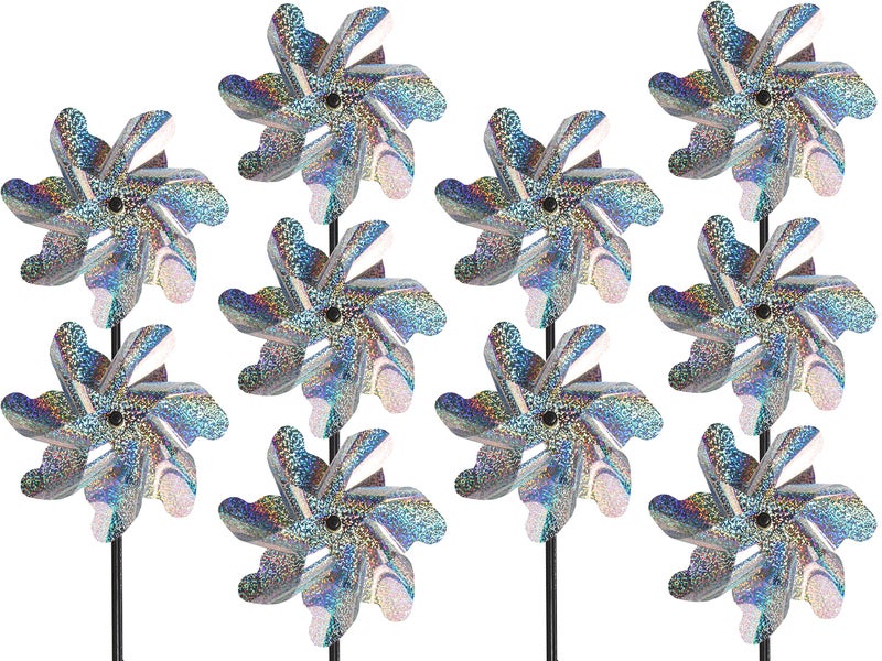 Tapix Bird Blinder Pinwheels (10 Pack) 15 inch Pinwheel Bird Deterrent, Holographic Pin Wheels for Yard and Garden, Garden Spinners - Image 1